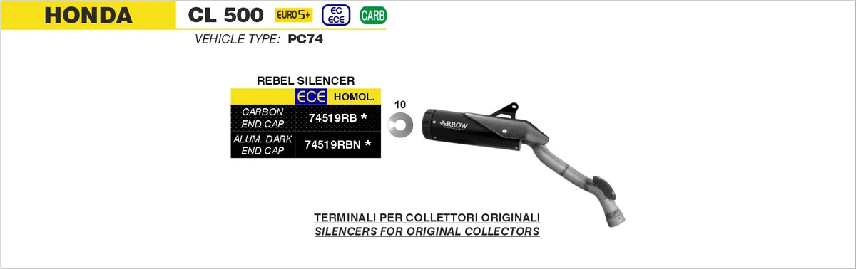 Arrow CL 500 2025/2026 Rebel Slip On With Carbon Fiber End Cap 74519RB