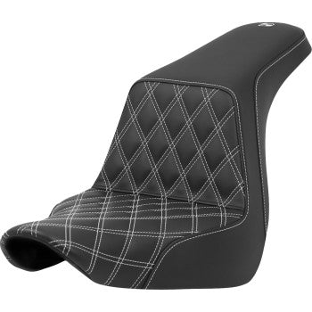 SADDLEMEN Step-Up Seat - Front Lattice Stitch - White Stitch - FXLR/FLSB '18-'21 A818-29-172WHI