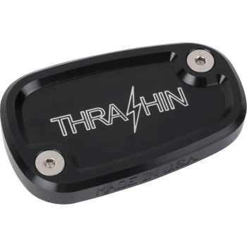 THRASHIN SUPPLY CO. Brake Reservoir Cap - Rear - Black - Twice Cut - '18+ Softail TSC-3177-4