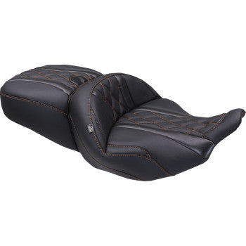 MUSTANG Deluxe One-Piece, 2-Up Seat - Diamond - Mandarin Orange Stitch - FLT/FLH '23-'25 89411MO