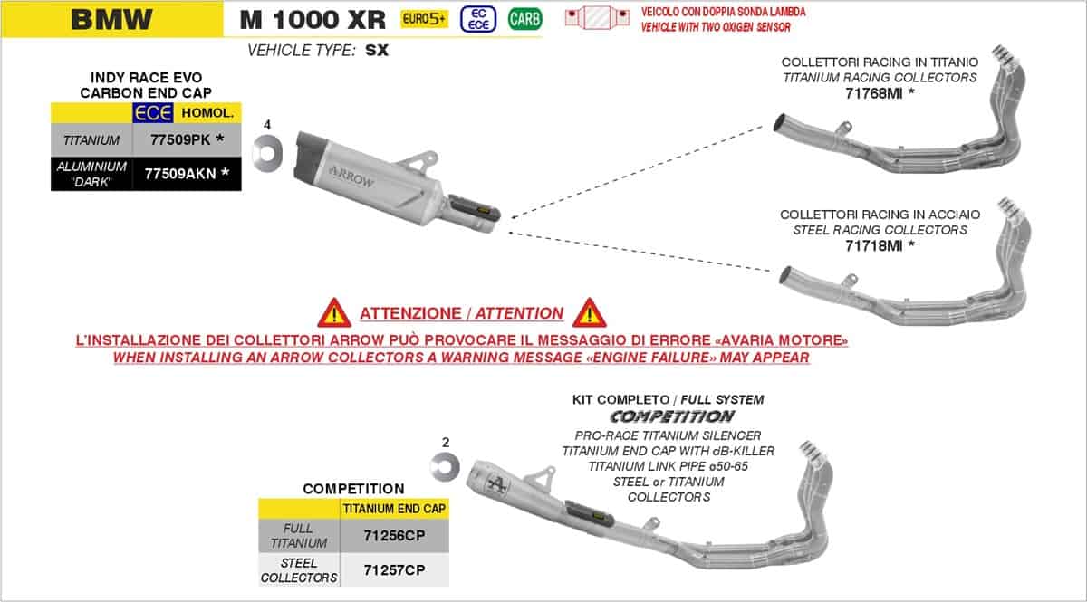 Arrow Bmw M1000XR E5+ 2025 Indy Race Evo Aluminium Dark Exhaust 77509akn