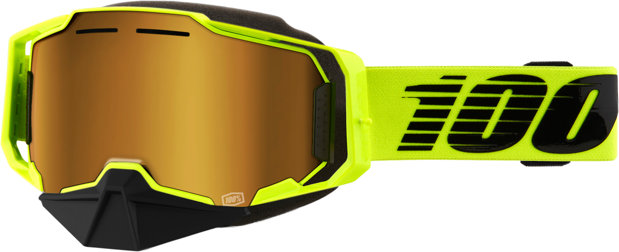 Armega Snowmobile Goggle Neon Ylw W/ Gld Mirror Lens