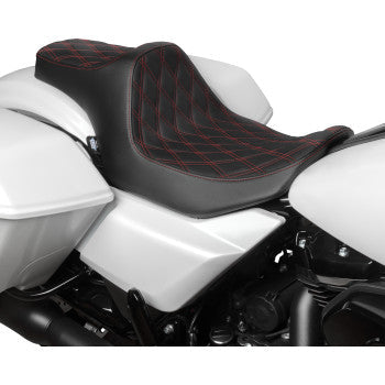 DRAG SPECIALTIES Predator III Seat - Double Diamond - Red Stitched - FLT/FLH '23-'24 0801-1920
