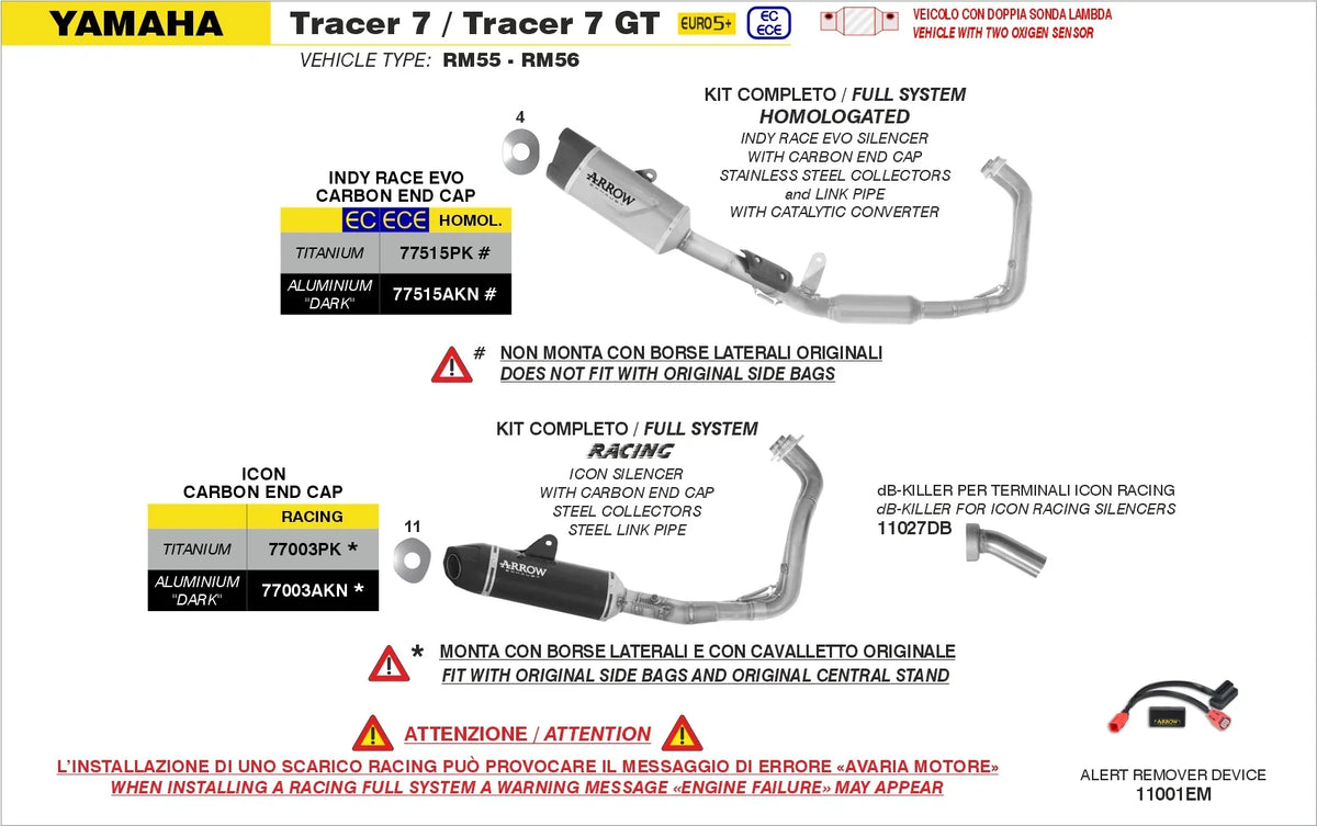 Arrow Tracer 7 / 700 / GT 2025–2026 Homologated Full System With Indy Race EVO Titanium Slip On 77515PK