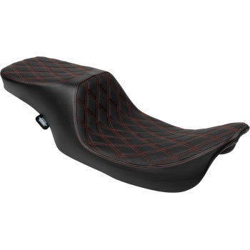 DRAG SPECIALTIES SEATS Predator 2-Up Seat - Vinyl - Double Diamond - Red Stitching - w/o Backrest - FL '97-'07 0801-1998