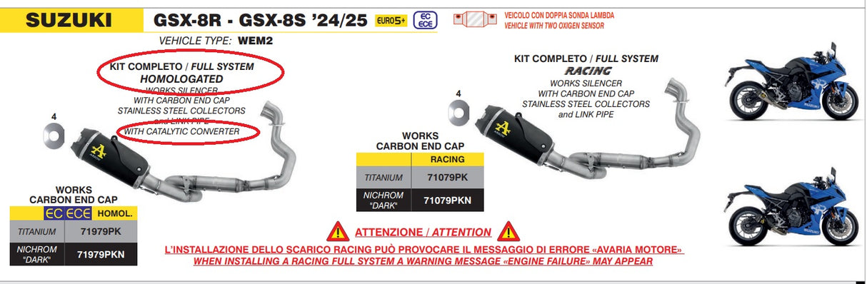 71979PKN Arrow Works HOMOLOGATED NICHROM "DARK" full system with Catalytic converter SUZUKI GSX-8S /R 2022-2025