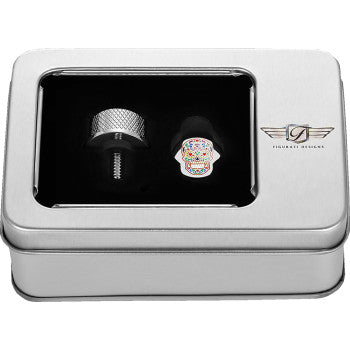 FIGURATI DESIGNS Seat Mounting Knob - Stainless Steel - Sugar Skull FD30-SEAT-SCREW-SS