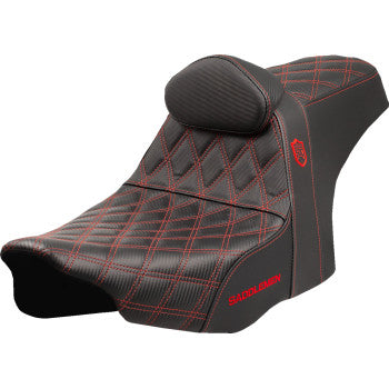SADDLEMEN Pro Series SDC Performance Seat - Red Stitching - w/ Backrest - FLT/FLH '23-'25 SC82307DB4