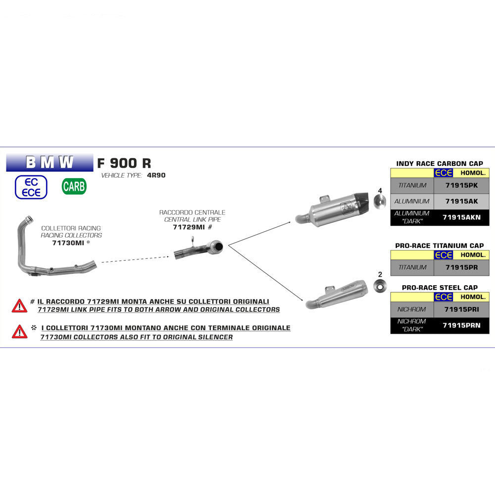 IN STOCK Arrow Pro-Race BMW F900 R/XR 2020-2024 Black Stainless Steel Exhaust 71915prn + 71729MI