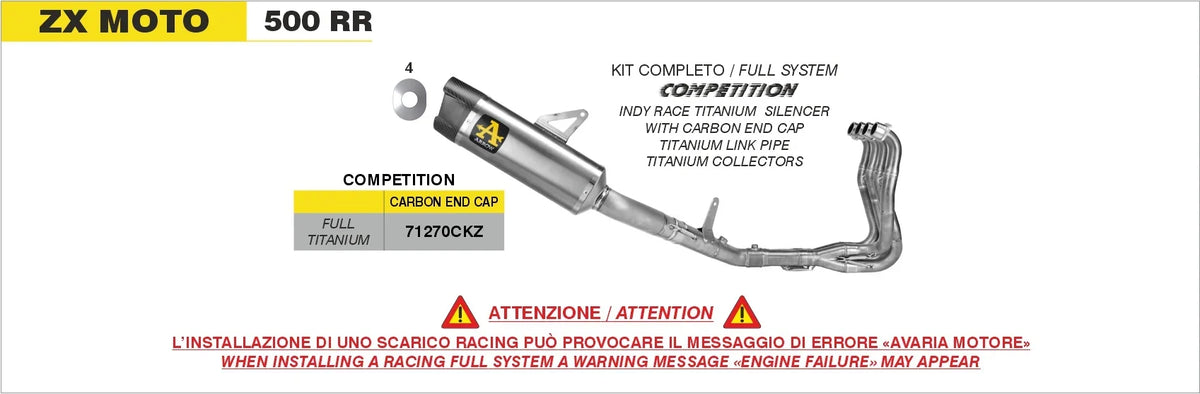 Arrow ZX MOTO 500 R 2026–2027 Competition Full Titanium Full System 71270CKZ