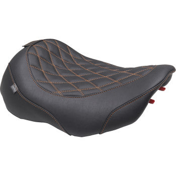 MUSTANG Wide Tripper™ Seat - Solo - Dark Brown/Mandarin Orange Stitching - FLT/FLH '23-'25 89503MO