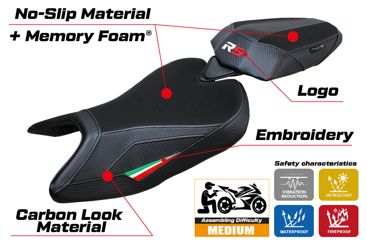 Tappezzeria Italia Aprilia RS 457 2023-2025 Seat Cover Comfort in Italy Flag and Black