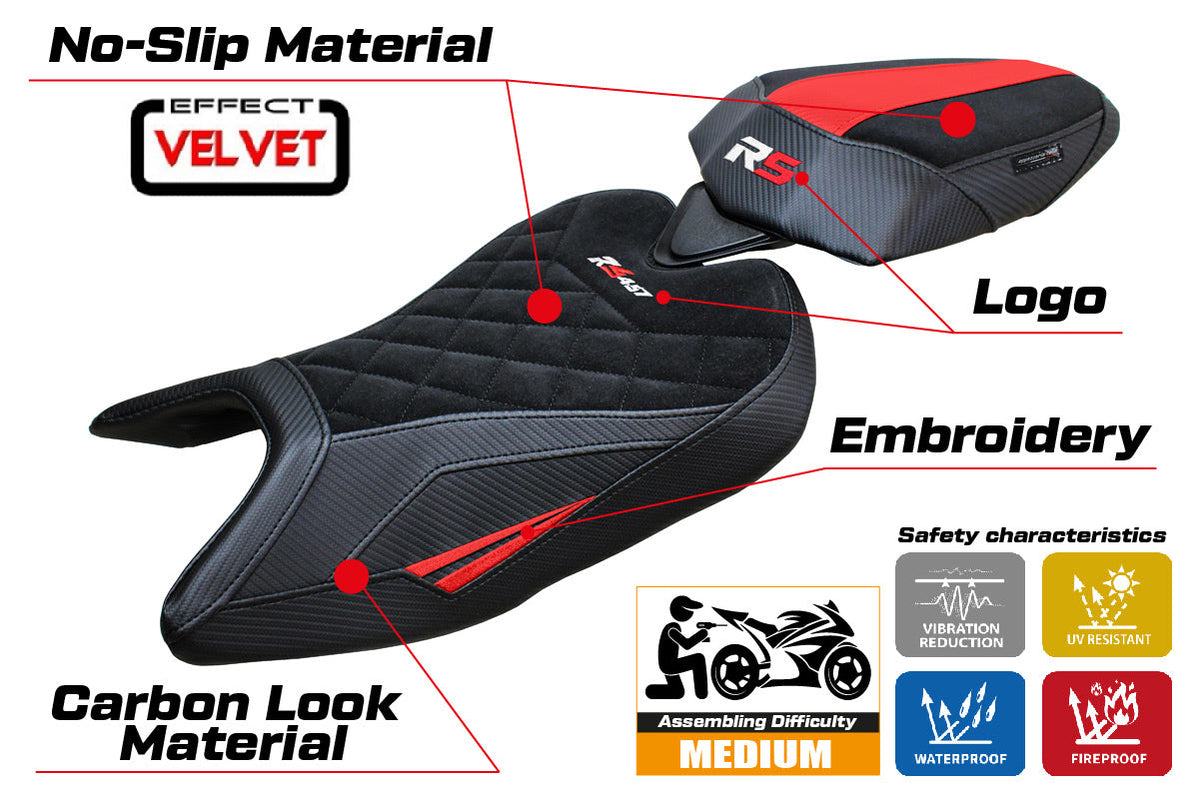Tappezzeria Italia Aprilia RS 457 2023-2025 Seat Cover in Red Black SE Diamond Stitch