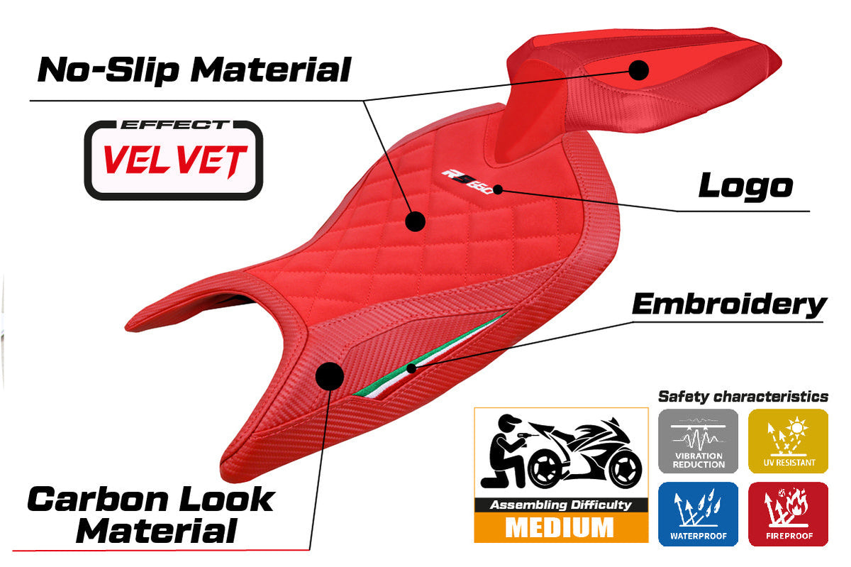 Tappezzeria Italia Aprilia RS 660 2021-2025 Seat Cover Velvet in Red Diamond Stitch