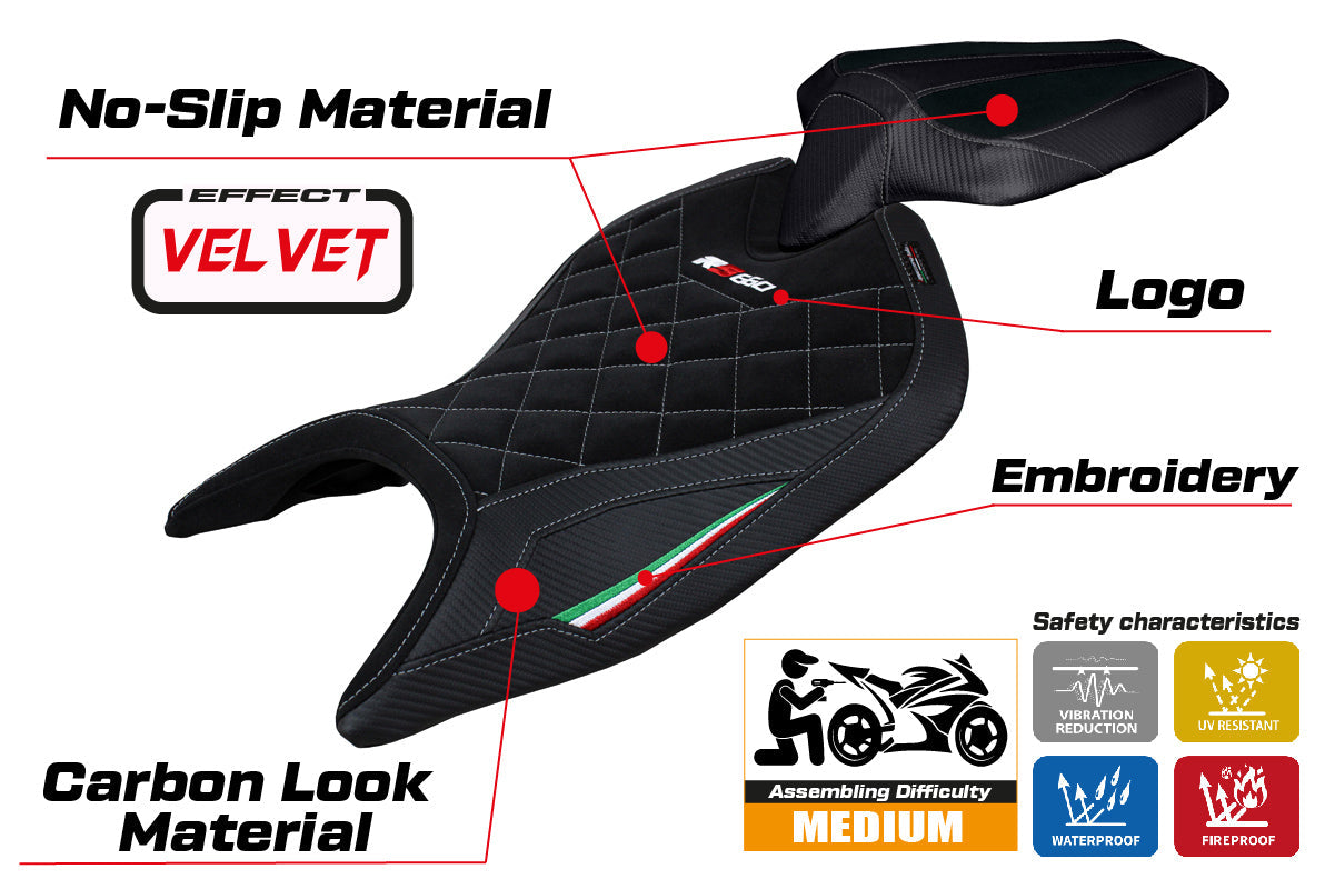 Tappezzeria Italia Aprilia RS 660 2021-2025 Seat Cover Velvet in Black Diamond Stitch
