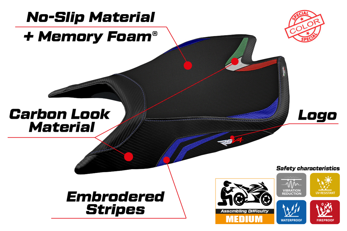 Tappezzeria Italia Aprilia RSV4 2021-2025 Seat Cover Comfort in Blue and Black