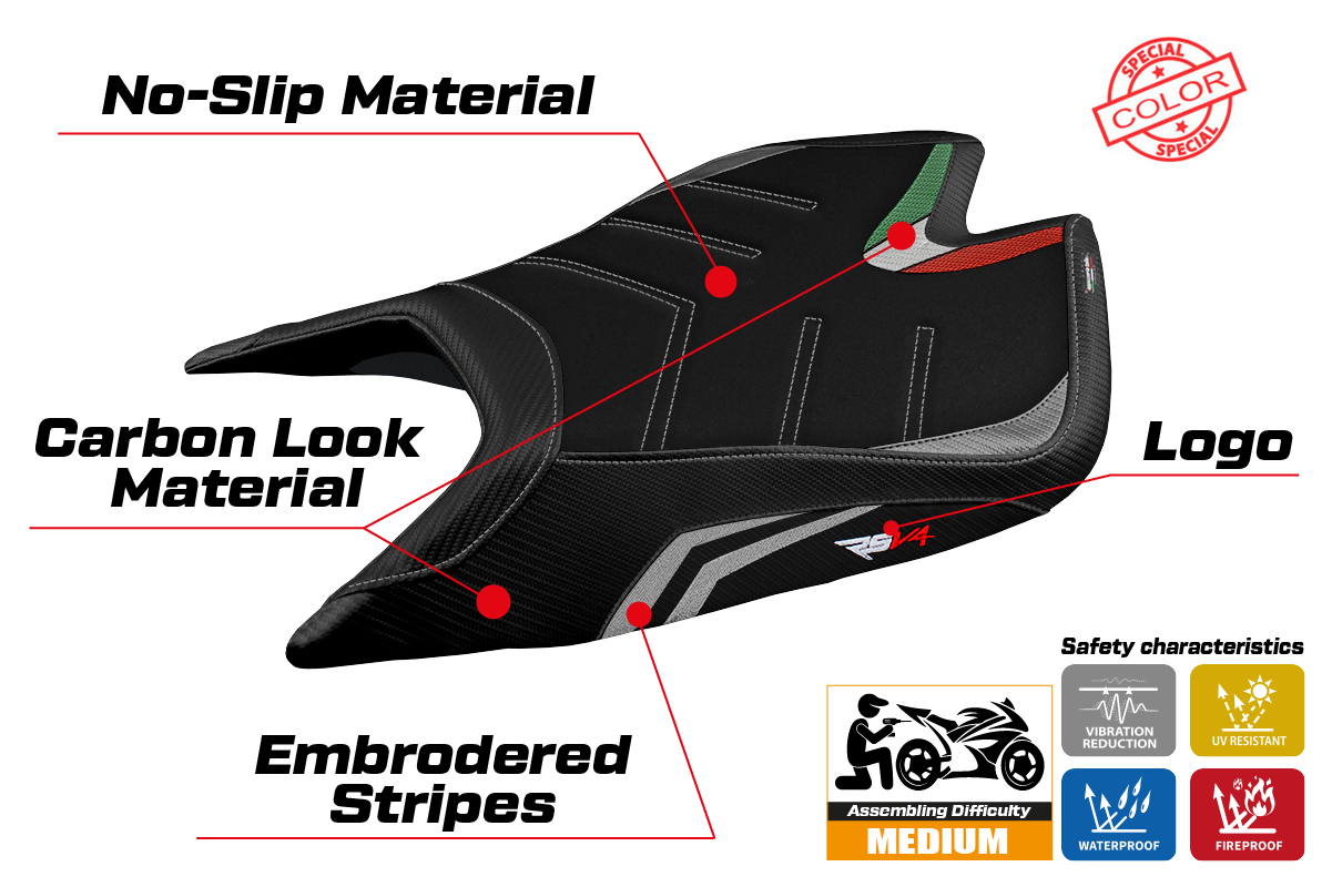 Tappezzeria Italia Aprilia RSV4 2021-2025 Seat Cover Ultragrip in Silver and Black