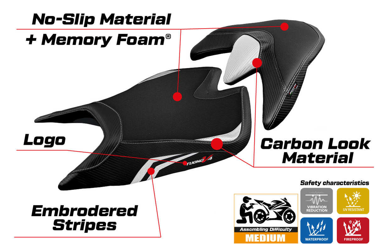 Tappezzeria Italia Aprilia Tuono V4 2021-2025 Seat Cover Comfort in White and Black