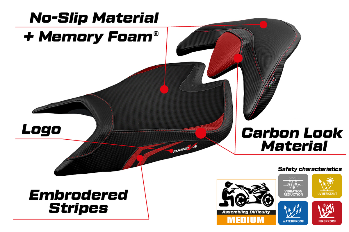 Tappezzeria Italia Aprilia Tuono V4 2021-2025 Seat Cover Comfort in Red and Black