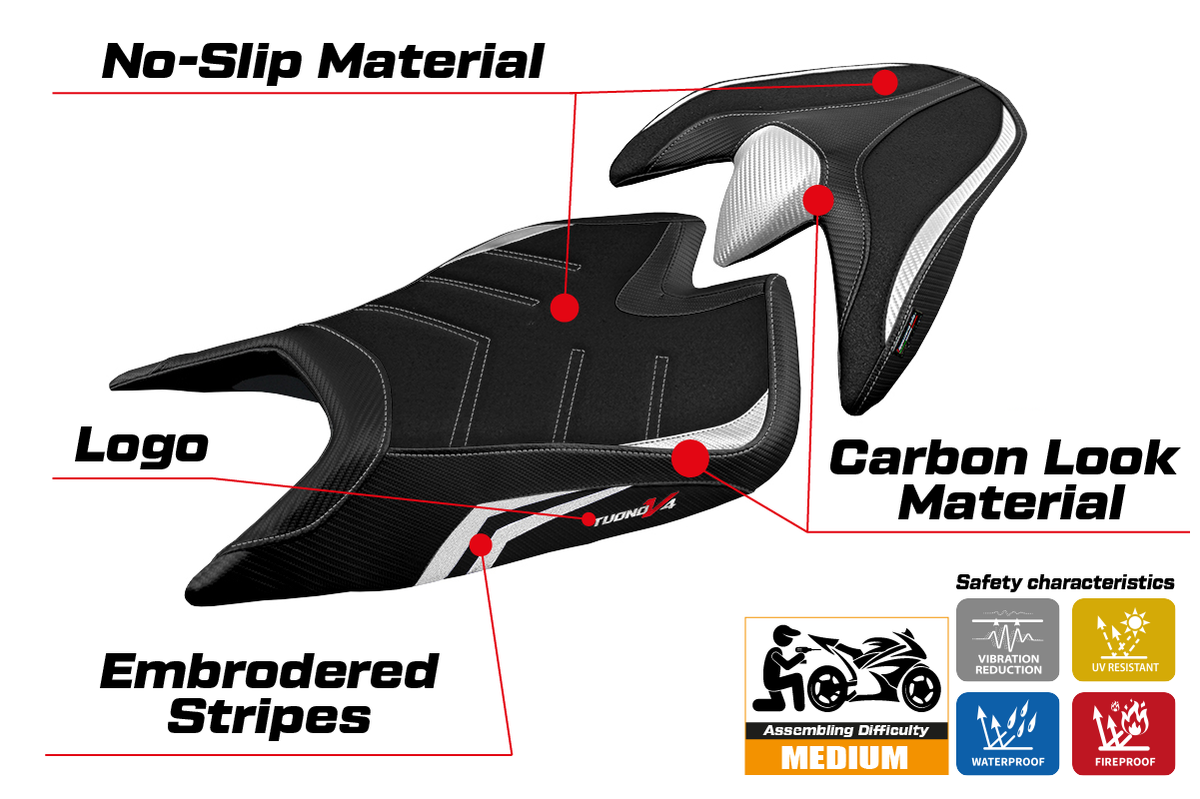 Tappezzeria Italia Aprilia Tuono V4 2021-2025 Seat Cover Ultragrip in White and Black