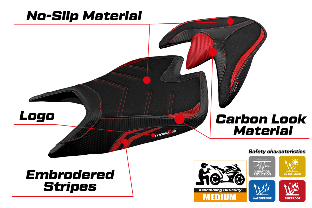 Tappezzeria Italia Aprilia Tuono V4 2021-2025 Seat Cover Ultragrip in Red and Black