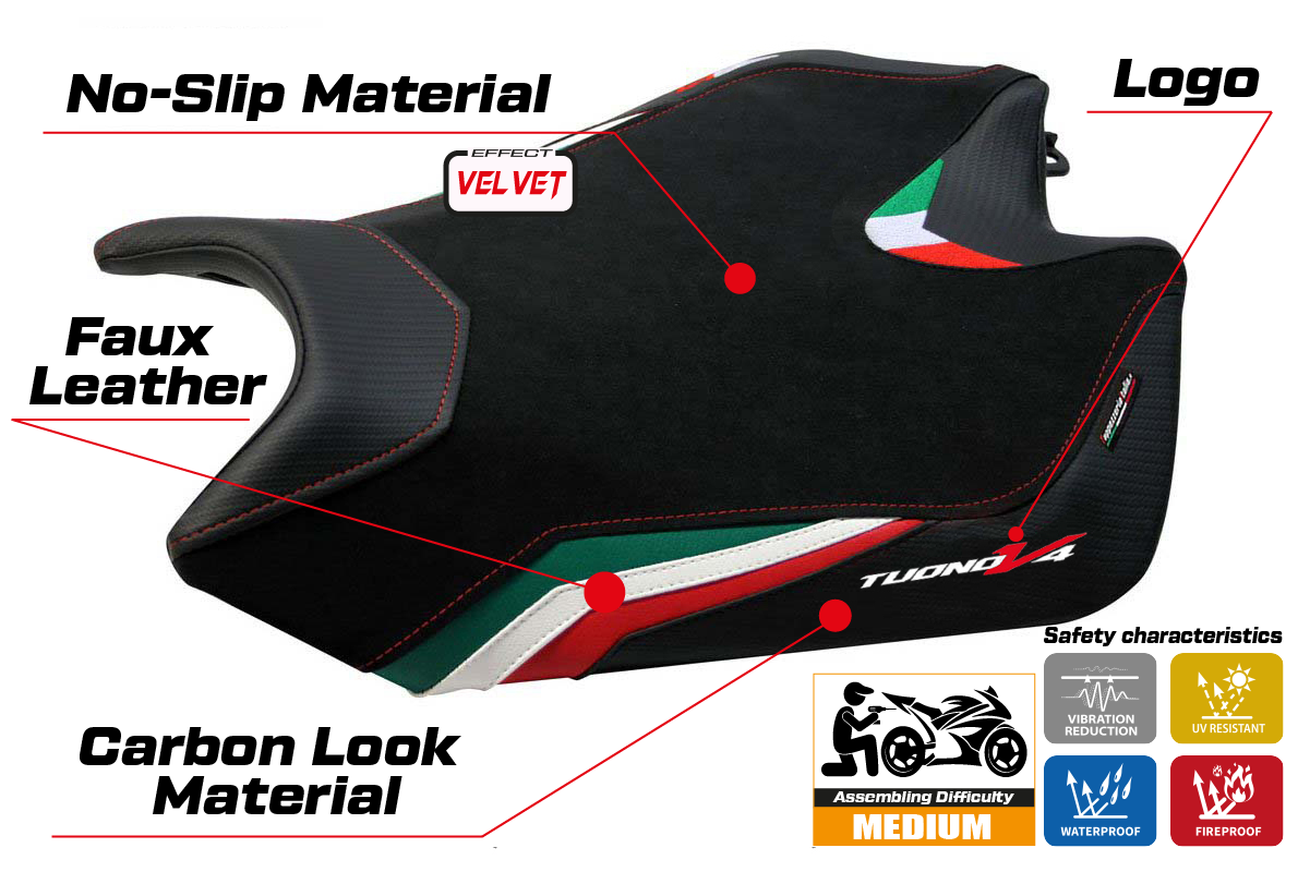 Tappezzeria Italia Aprilia Tuono V4 2011-2020 Seat Cover in Velvet Italy Flag Black