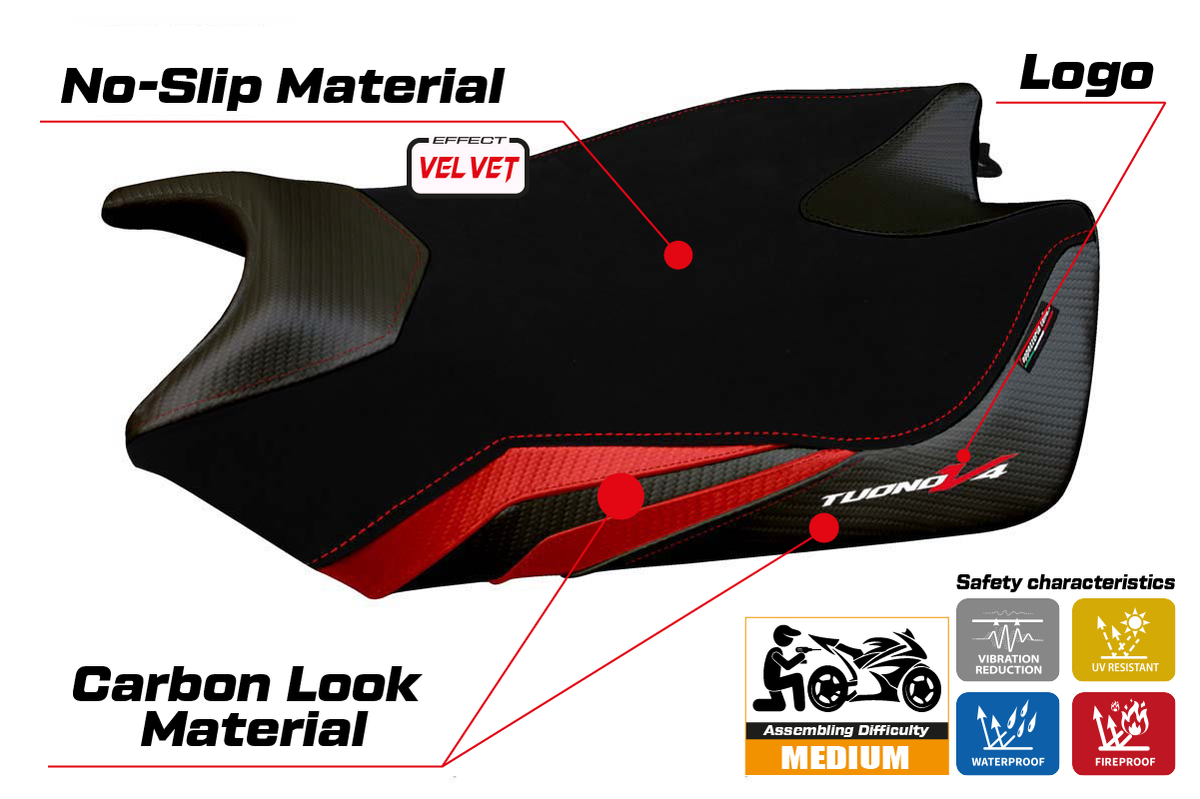Tappezzeria Italia Aprilia Tuono V4 2011-2020 Seat Cover in Velvet Red and Black