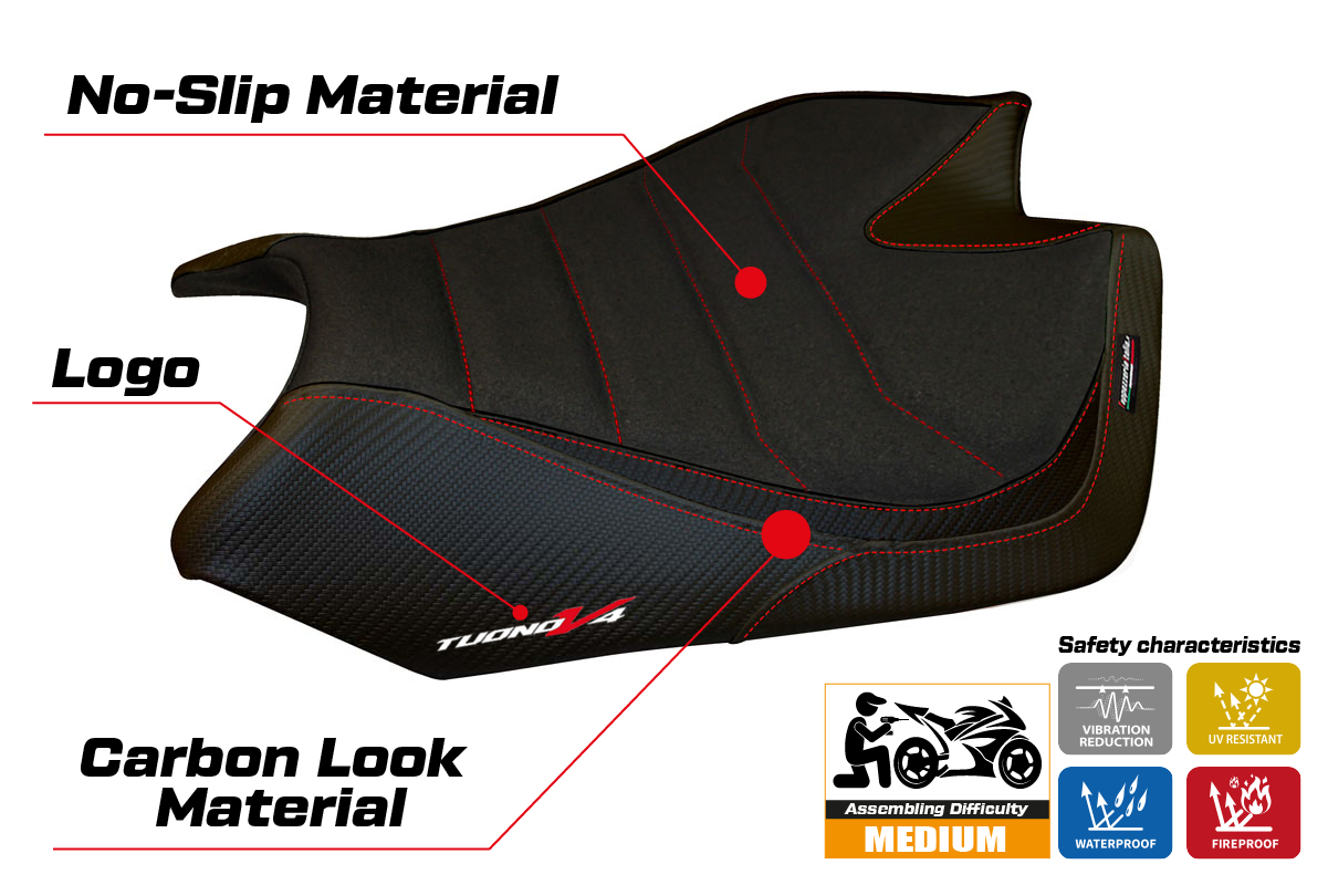 Tappezzeria Italia Aprilia Tuono V4 2011-2020 Seat Cover Ultragrip in Black