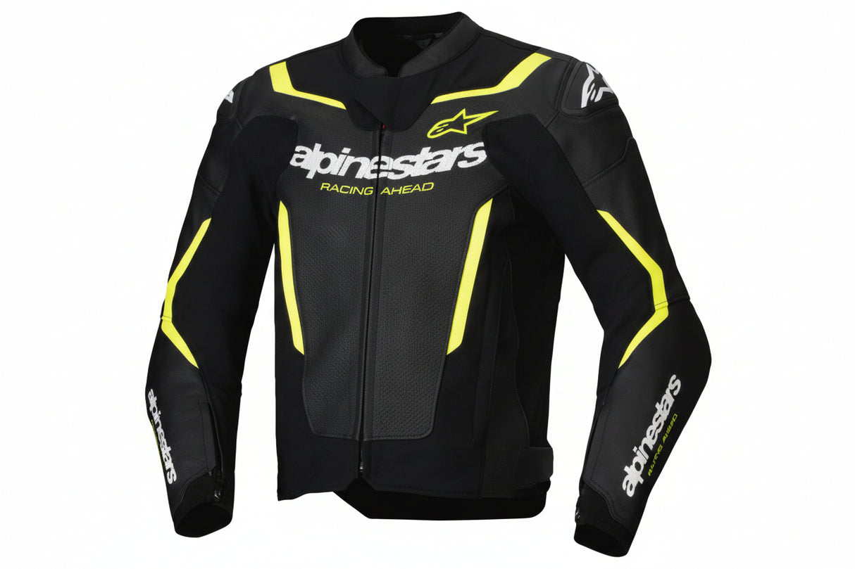 ALPINESTARS Jacket Lthr Gp Force Air Flo Blk/Yl Fl 54 3100326-155-54