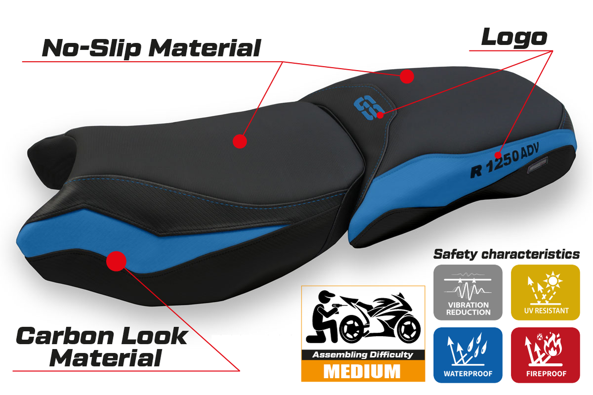 BMW R1250GS Adventure 2019-2024 Seat Cover Tappezzeria Italia in Black and Blue