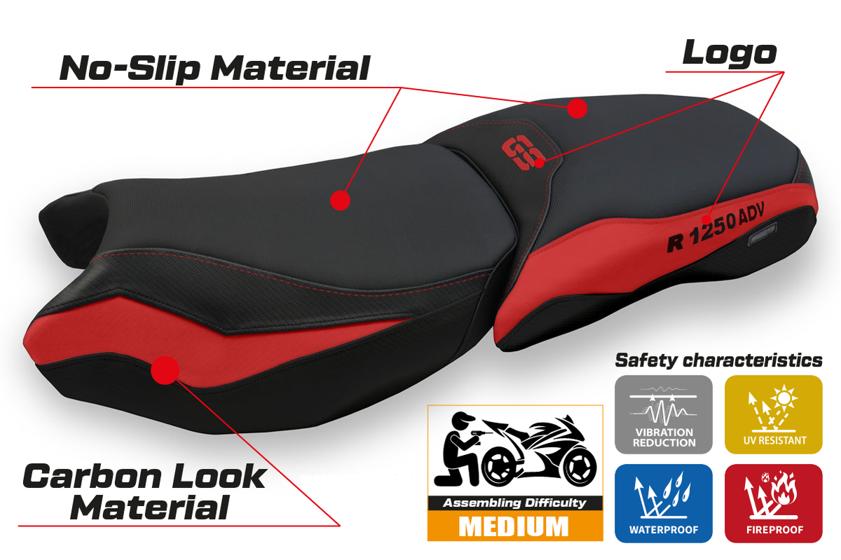 Tappezzeria Italia BMW R1250GS Adventure 2019-2024 Seat Cover in Black and Red