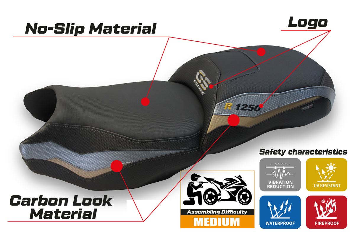 Tappezzeria Italia BMW R1250GS 2019-2023 Seat Cover in Grey and Gold Exclusive