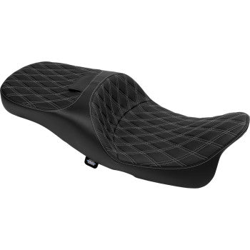 DRAG SPECIALTIES SEATS Extended Reach Freedom Seat - Vinyl - Double Diamond - Silver Stitch - FLT/FLH '09-'24 0801-1981