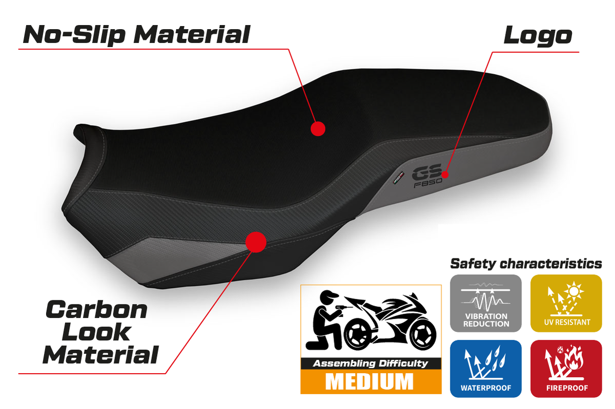 Tappezzeria Italia BMW F850GS Adventure 2019-2024 Seat Cover in Grey and Black