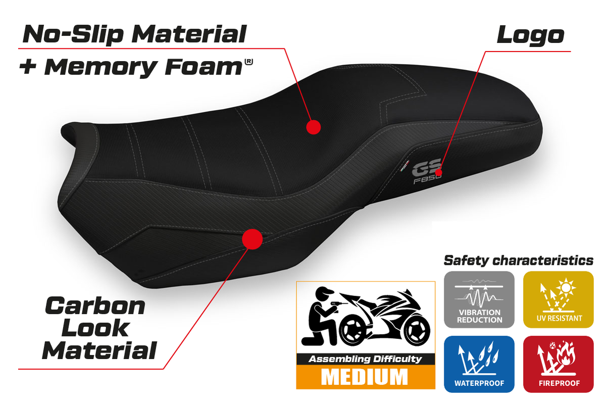 Tappezzeria Italia BMW F850GS 2019-2024 Comfort Heated Seat Cover in Black