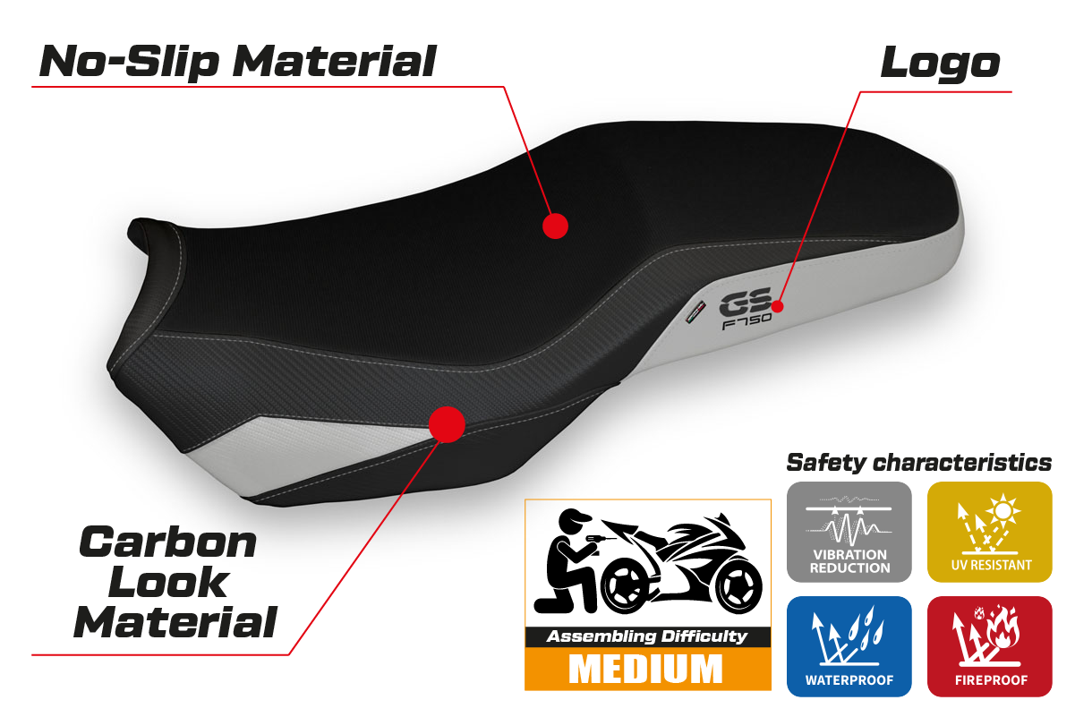 Tappezzeria Italia BMW F750GS 2018-2025 Seat Cover in Silver and Black