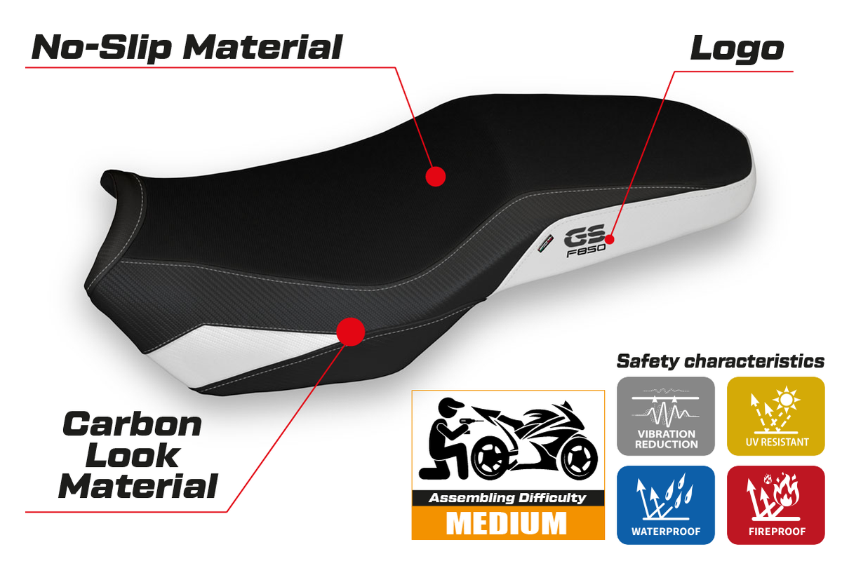 Tappezzeria Italia BMW F850GS 2018-2025 Seat Cover in White and Black