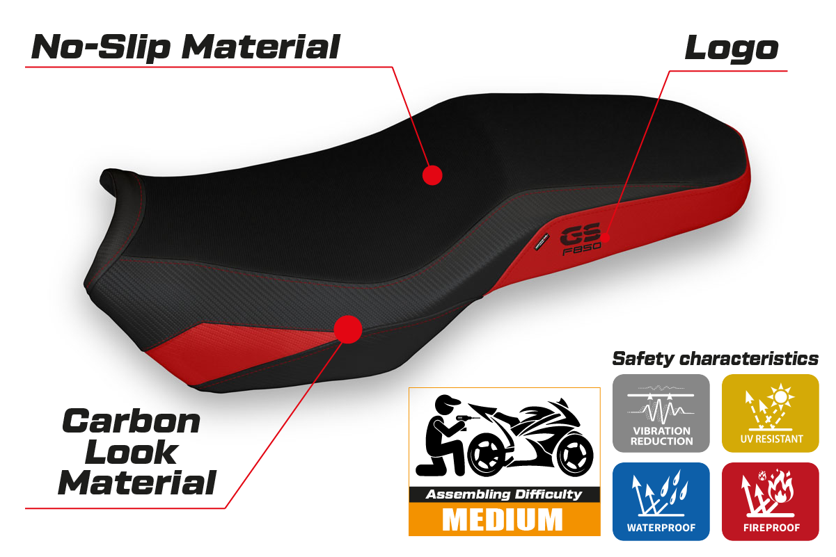 Tappezzeria Italia i BMW F850GS 2018-2024 Seat Cover in Red and Black