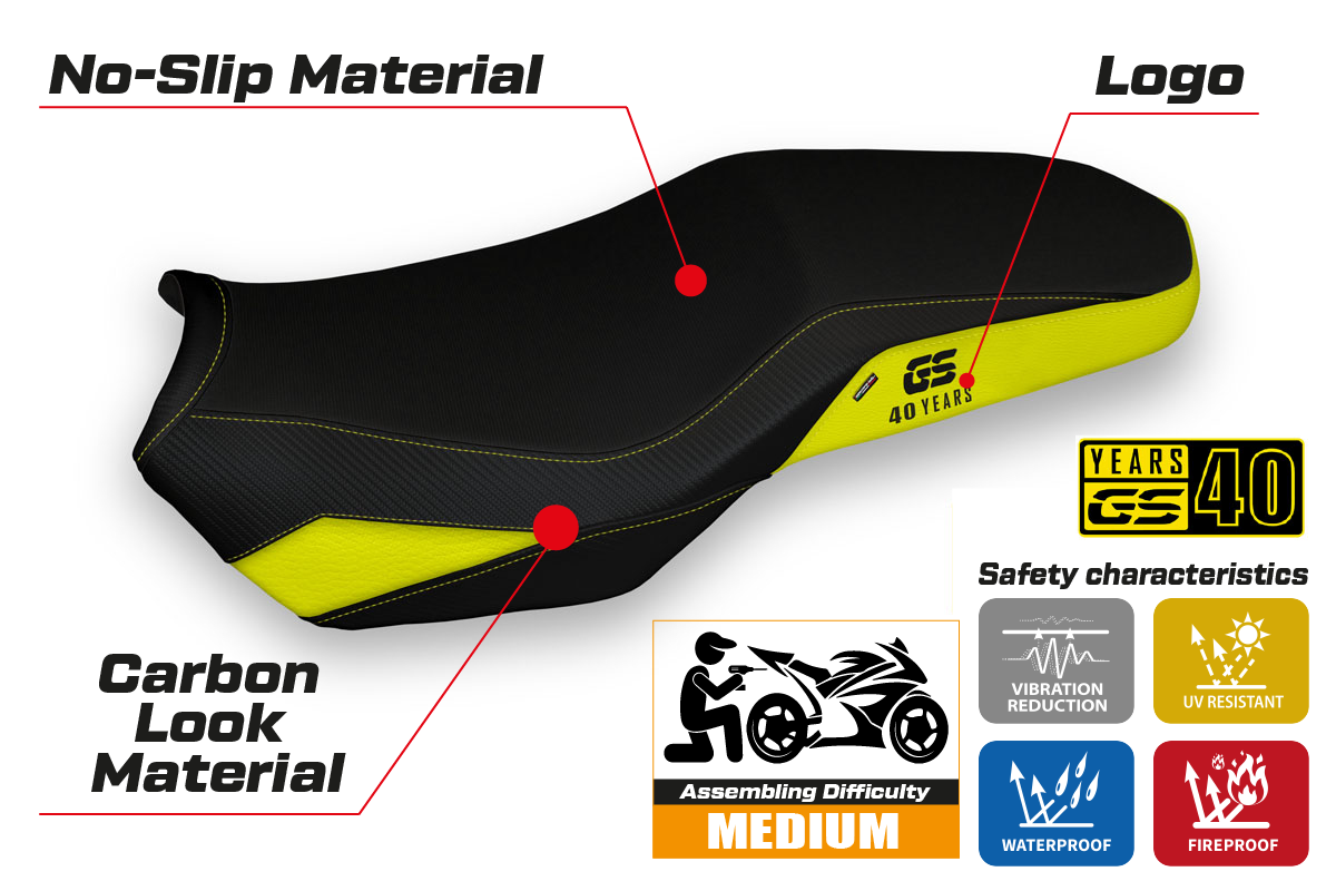 Tappezzeria Italia BMW F750GS F800GS F850GS 2018-2025 Seat Cover in Yellow 40th Anniversary