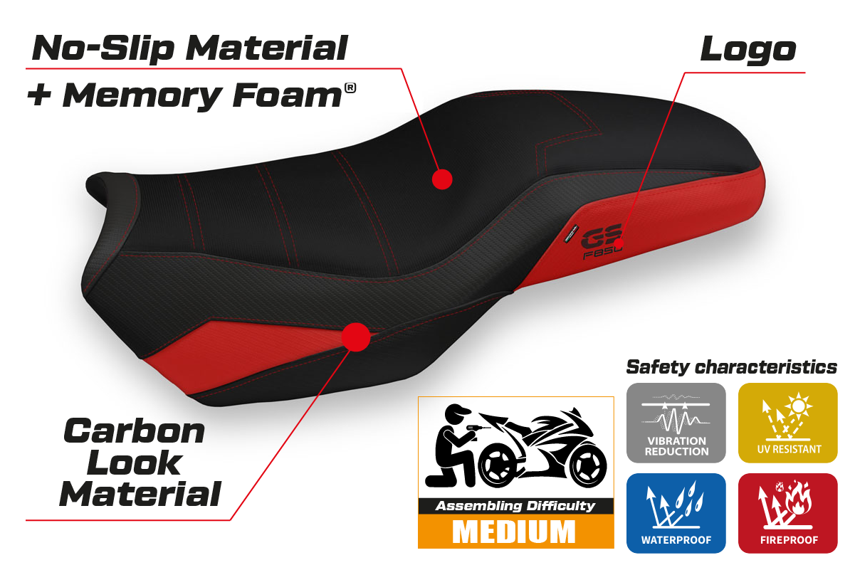 Tappezzeria Italia BMW F750GS F800GS F850GS 2018-2025 Seat Cover Comfort in Red and Black