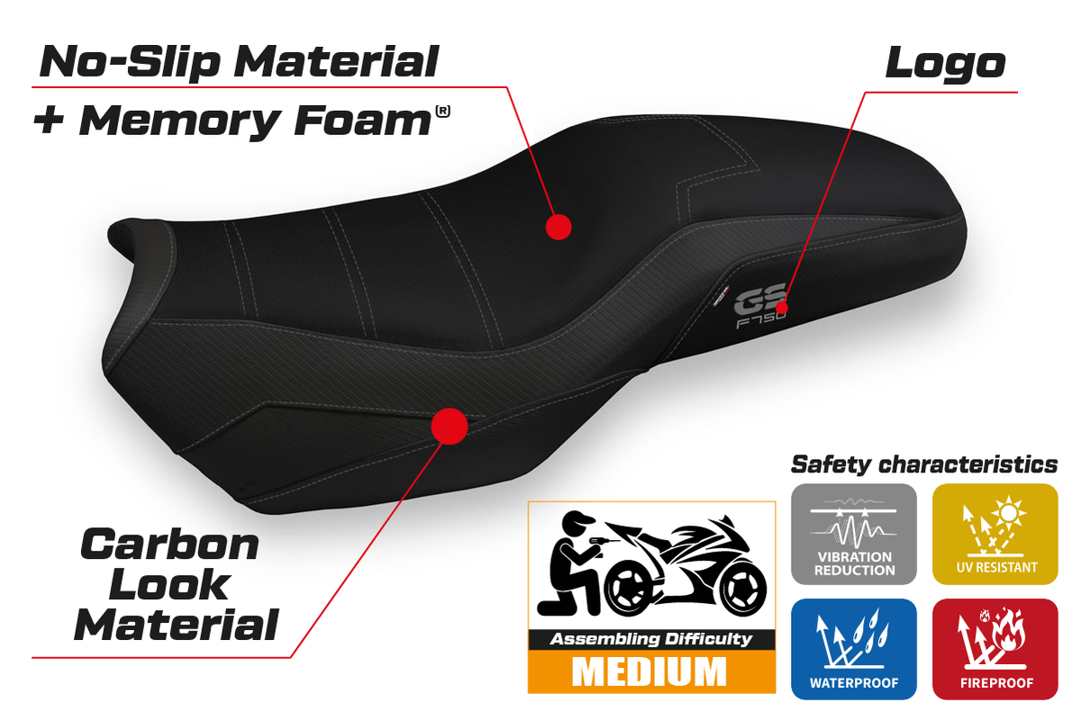 Tappezzeria Italia BMW F750GS 2018-2025 Seat Cover Comfort in Black