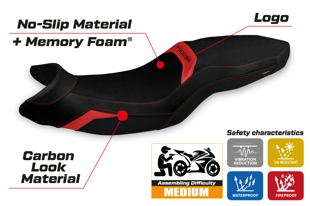 Tappezzeria Italia BMW F900XR 2019-2025 Seat Cover Comfort in Red and Black