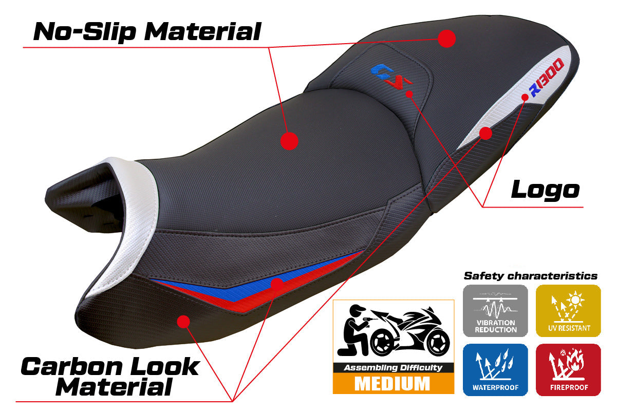 Tappezzeria Italia BMW R1300GS 2023-2025 Touring Seat Cover in White Red and Blue