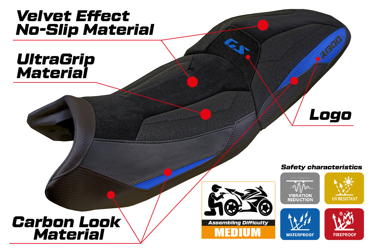 Tappezzeria Italia BMW R1300GS 2023-2025 Touring Seat Cover Ultragrip in Blue and Black