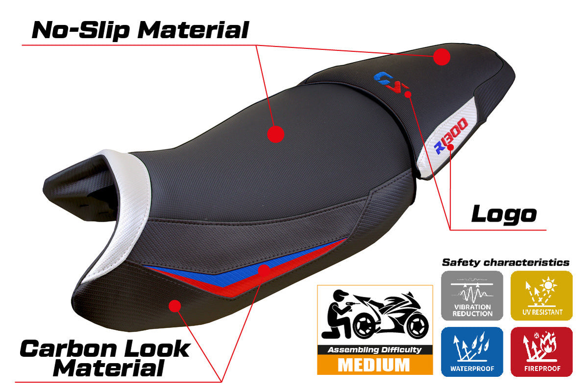 Tappezzeria Italia BMW R1300GS 2023-2025 Standard Seat Cover in White Red and Blue