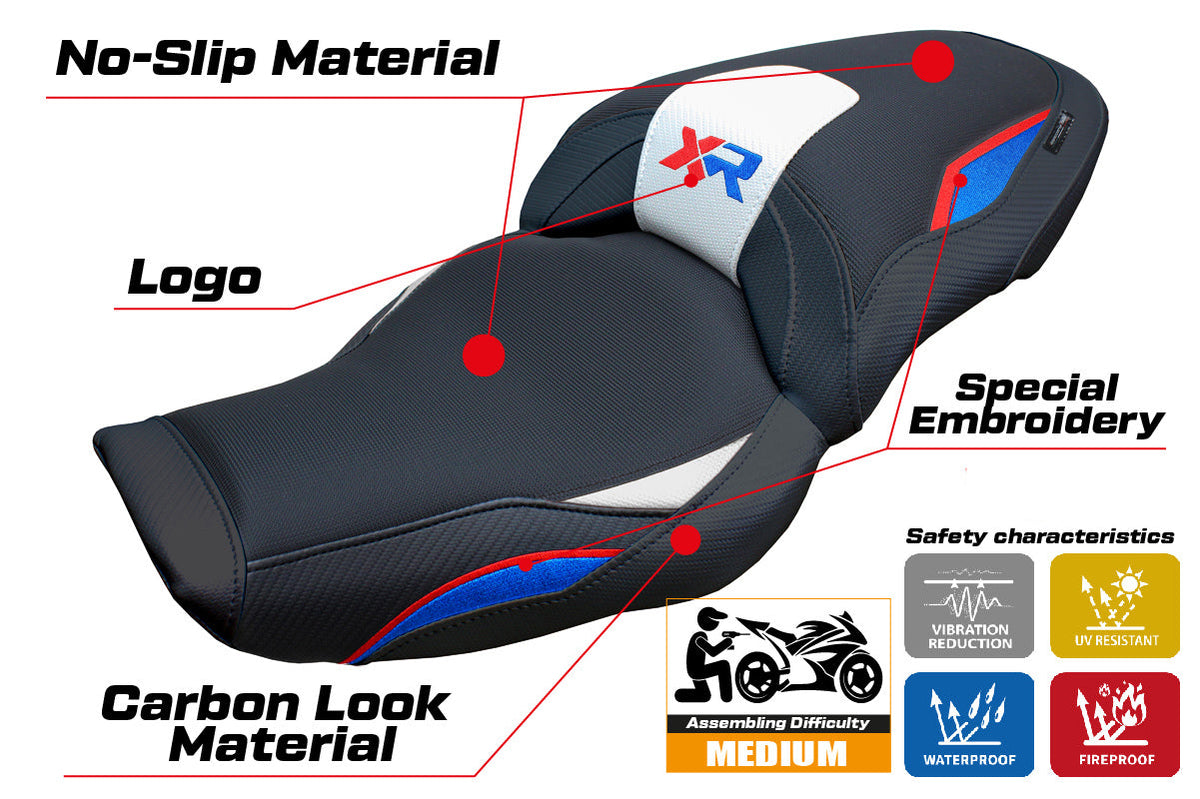 Tappezzeria Italia BMW S1000XR 2024-2025 Seat Cover in White Red Blue and Black
