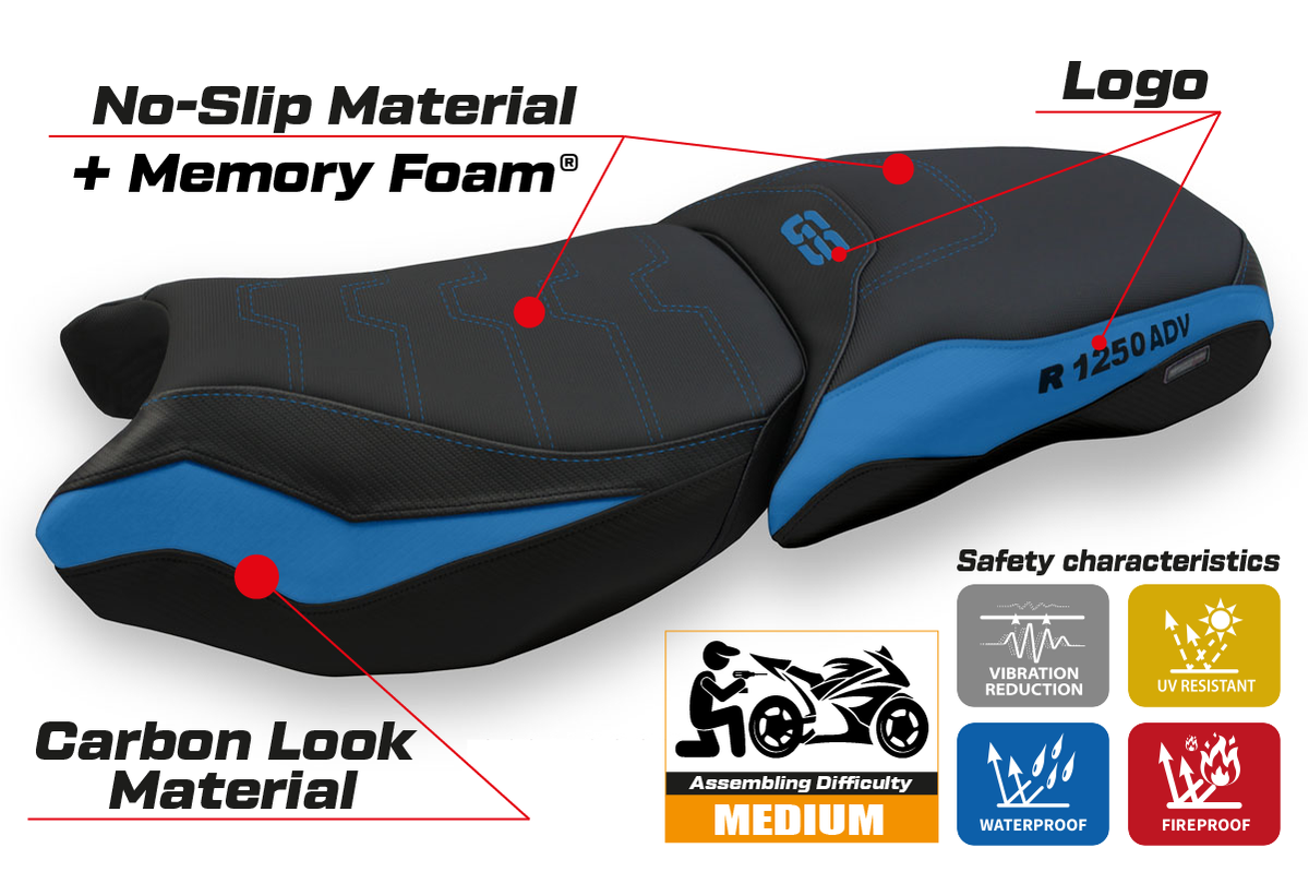 Tappezzeria Italia BMW R1250GS ADV 2019-2024 Comfort Heated Seat Cover in Blue