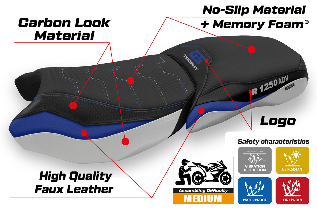 Tappezzeria Italia BMW R1250GS ADV 2019-2024 Comfort Heated Seat Cover in Blue and White