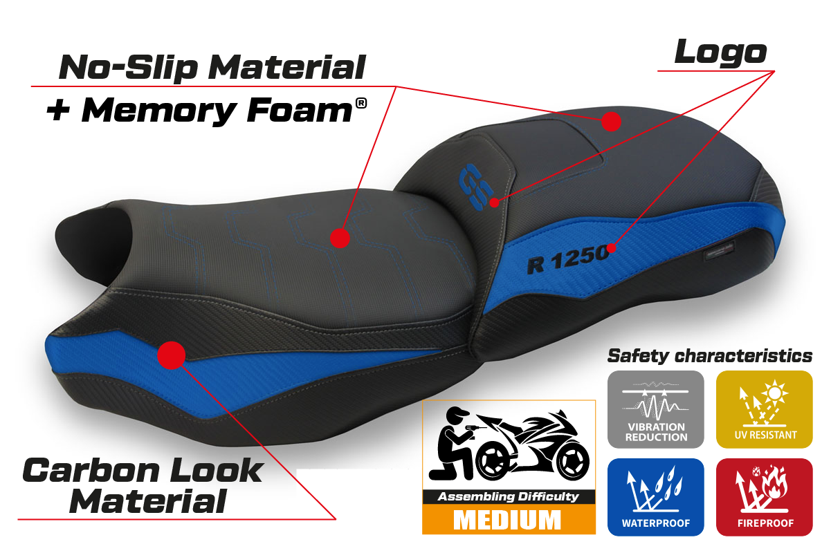 Tappezzeria Italia BMW R1250GS 2019-2023 Comfort Heated Seat Cover in Blue and Black