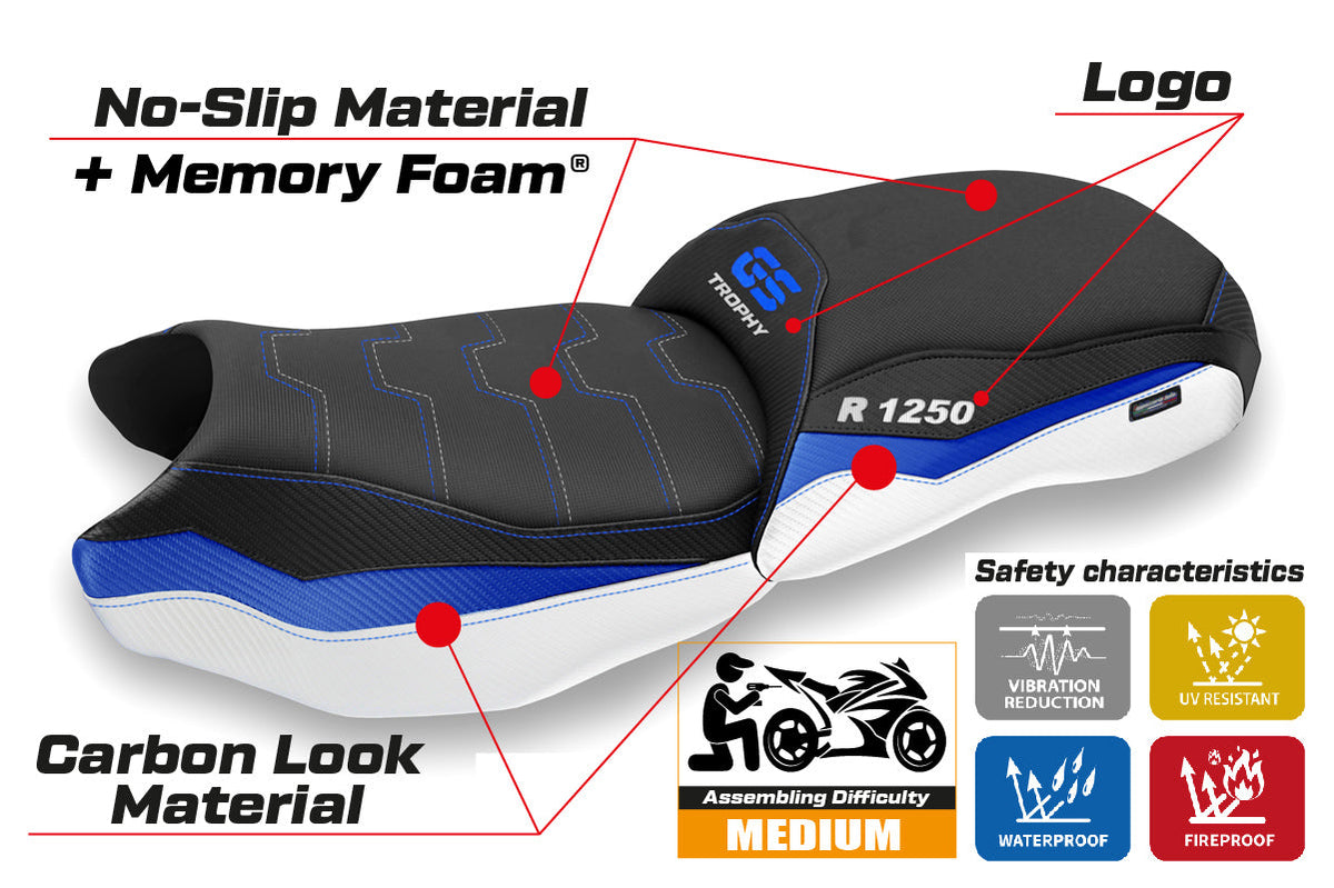 Tappezzeria Italia BMW R1250GS 2019-2023 Comfort Heated Seat Cover in Blue White